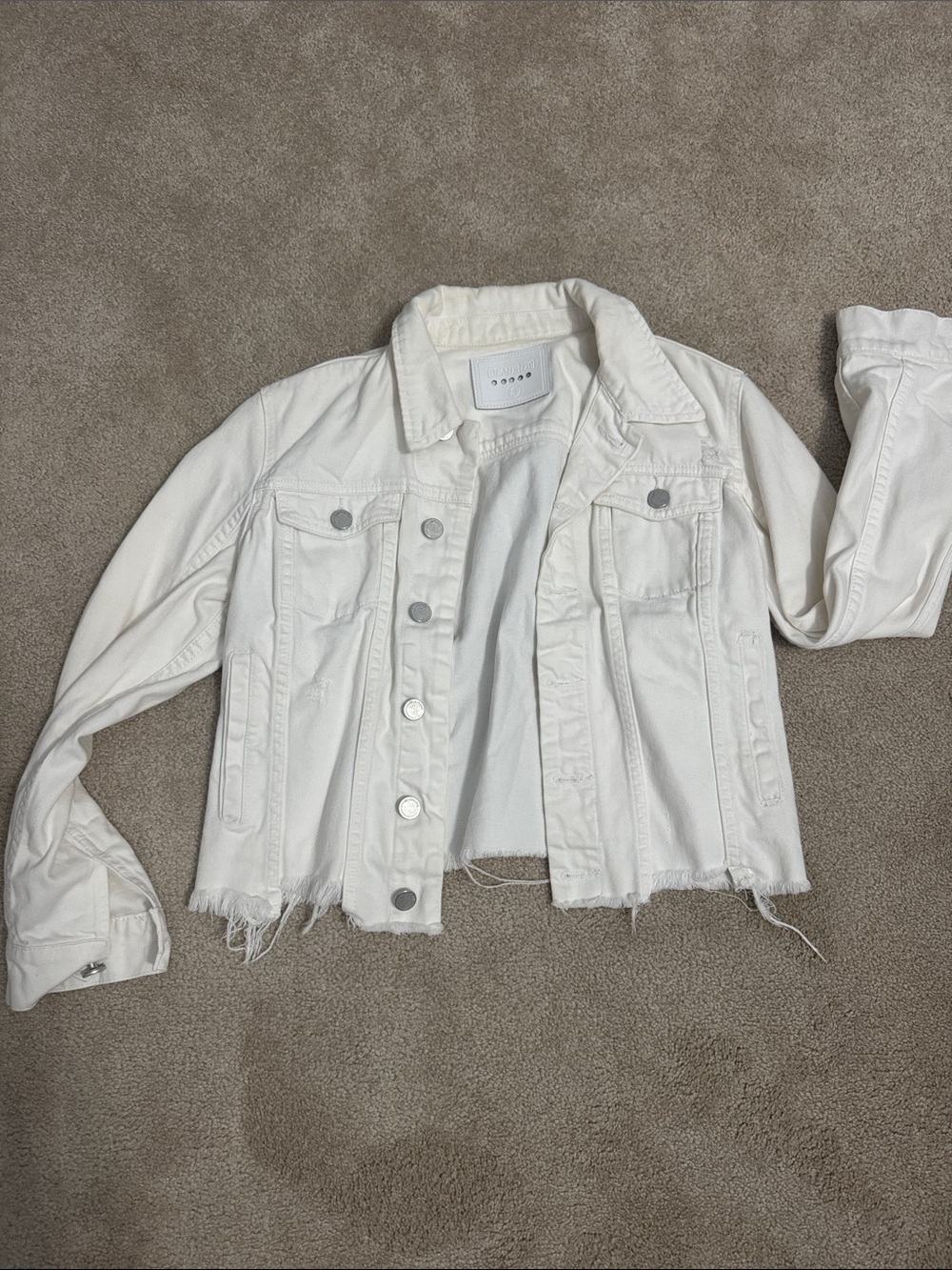 Blank NYC White Distressed Cropped Denim Jacket
